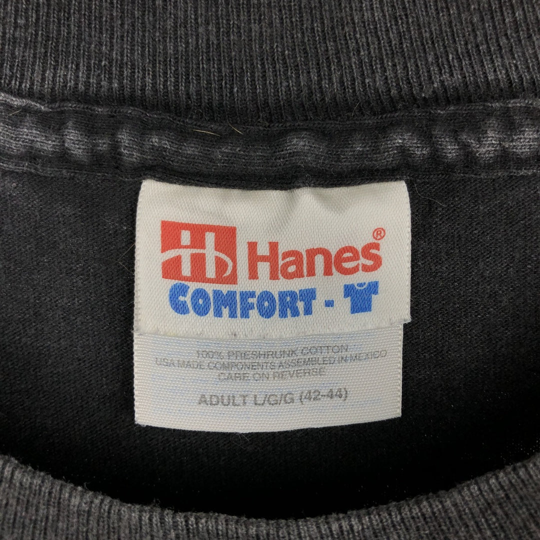 2000'S Hanes sports print T-shirt, men's size L (approx.) cotton black type Vintage Second Hand