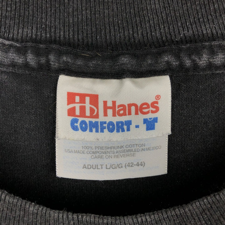 2000'S Hanes sports print T-shirt, men's size L (approx.) cotton black type Vintage Second Hand