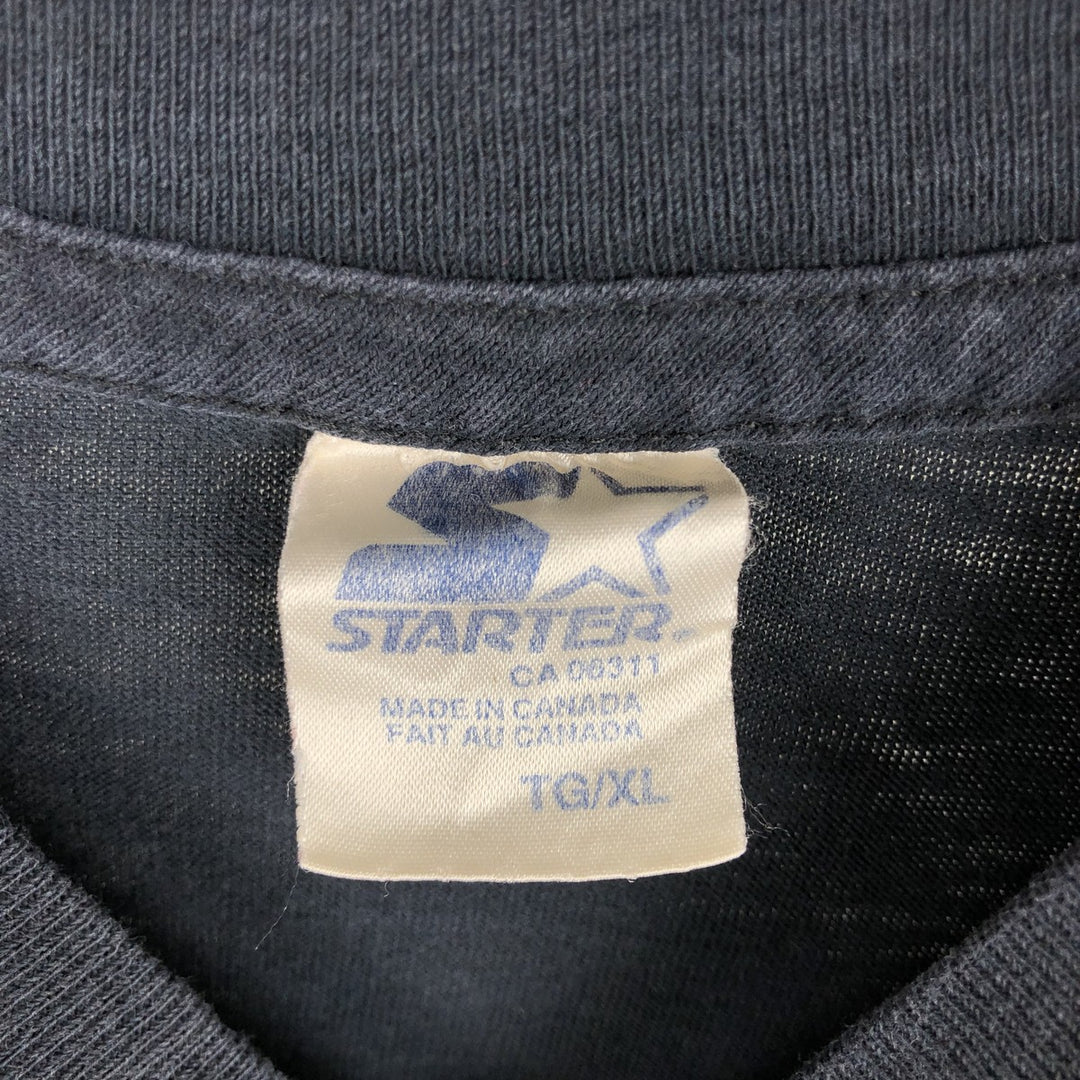 90'S Starter sports print t-shirt, made in Canada, men's size XL equivalent, vintage. cotton black type Vintage Second Hand