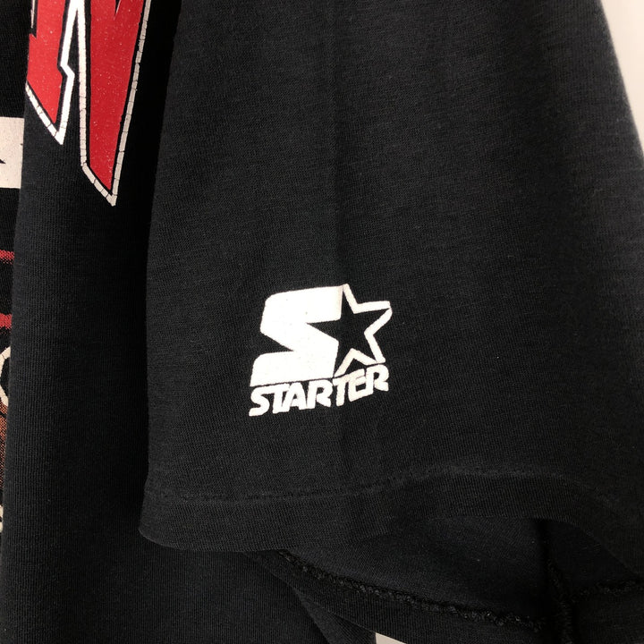 90'S Starter sports print t-shirt, made in Canada, men's size XL equivalent, vintage. cotton black type Vintage Second Hand