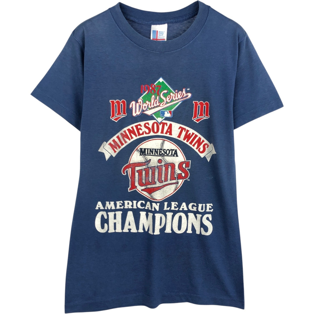 MLB MINNESOTA TWINS Sports Print T-Shirt, Made in USA, Men's Size M (approx.) cotton blue type Vintage Second Hand
