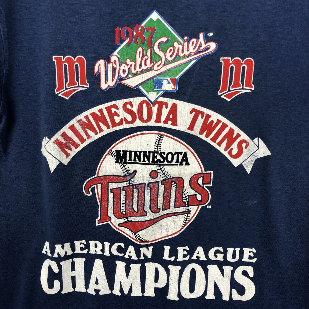 MLB MINNESOTA TWINS Sports Print T-Shirt, Made in USA, Men's Size M (approx.) cotton blue type Vintage Second Hand