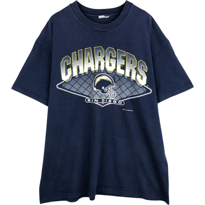 NFL SAN DIEGO CHARGERS sports print T-shirt, men's size XL (approx.) unclear navy blue type Vintage Second Hand