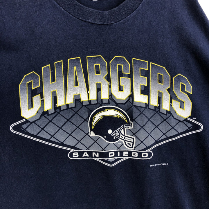NFL SAN DIEGO CHARGERS sports print T-shirt, men's size XL (approx.) unclear navy blue type Vintage Second Hand