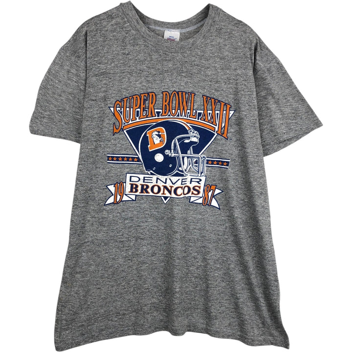 90'S LOGO 7 NFL DENVER BRONCOS Sports Print T-Shirt, Made in USA, Men's Size L (Equivalent), Vintage cotton gray type Vintage Second Hand