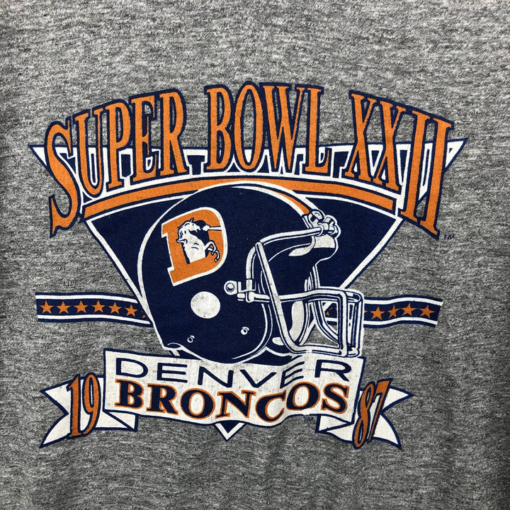 90'S LOGO 7 NFL DENVER BRONCOS Sports Print T-Shirt, Made in USA, Men's Size L (Equivalent), Vintage cotton gray type Vintage Second Hand