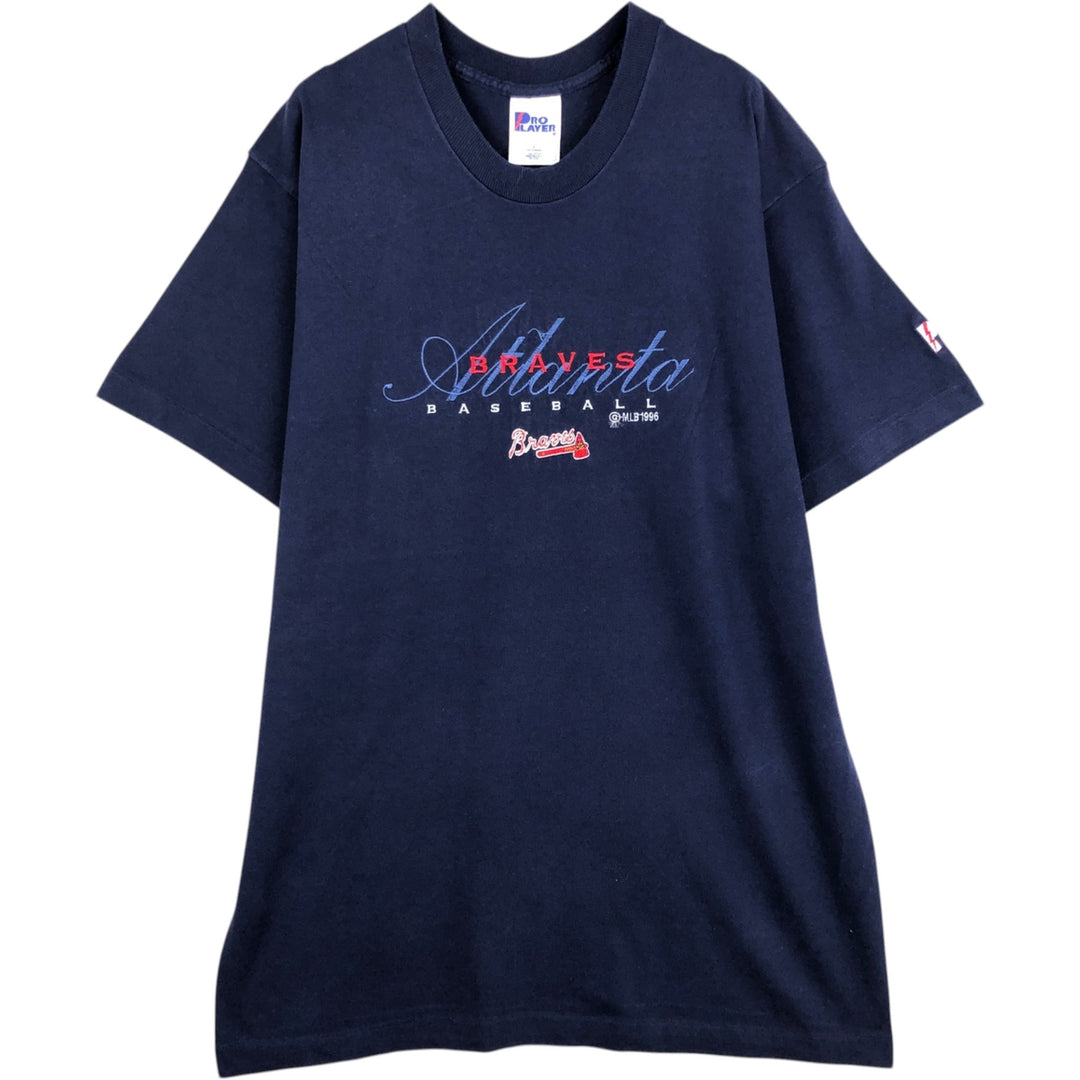 90'S PRO LAYER MLB ATLANTA BRAVES Sports Print T-Shirt, Made in USA, Men's Size L (Equivalent), Vintage cotton navy blue type Vintage Second Hand