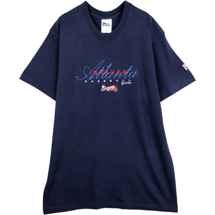 90'S PRO LAYER MLB ATLANTA BRAVES Sports Print T-Shirt, Made in USA, Men's Size L (Equivalent), Vintage cotton navy blue type Vintage Second Hand