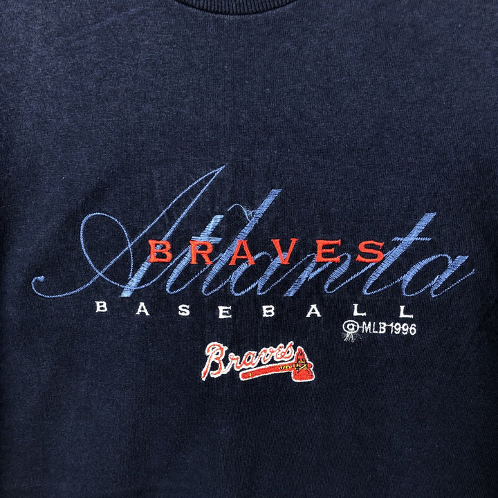 90'S PRO LAYER MLB ATLANTA BRAVES Sports Print T-Shirt, Made in USA, Men's Size L (Equivalent), Vintage cotton navy blue type Vintage Second Hand