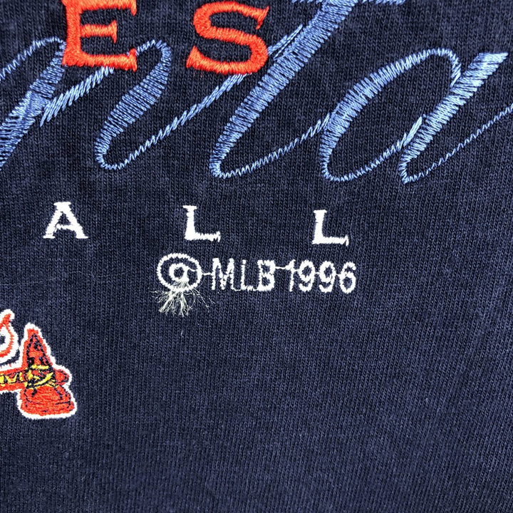 90'S PRO LAYER MLB ATLANTA BRAVES Sports Print T-Shirt, Made in USA, Men's Size L (Equivalent), Vintage cotton navy blue type Vintage Second Hand