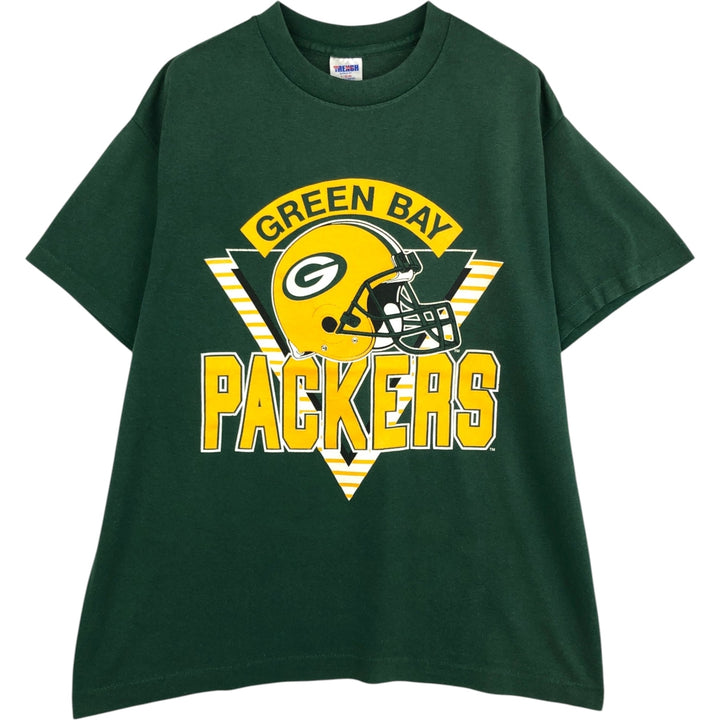 80'S Trench NFL Green Bay Packers sports print T-shirt, Made in USA, Men's size L equivalent, Vintage cotton green type Vintage Second Hand