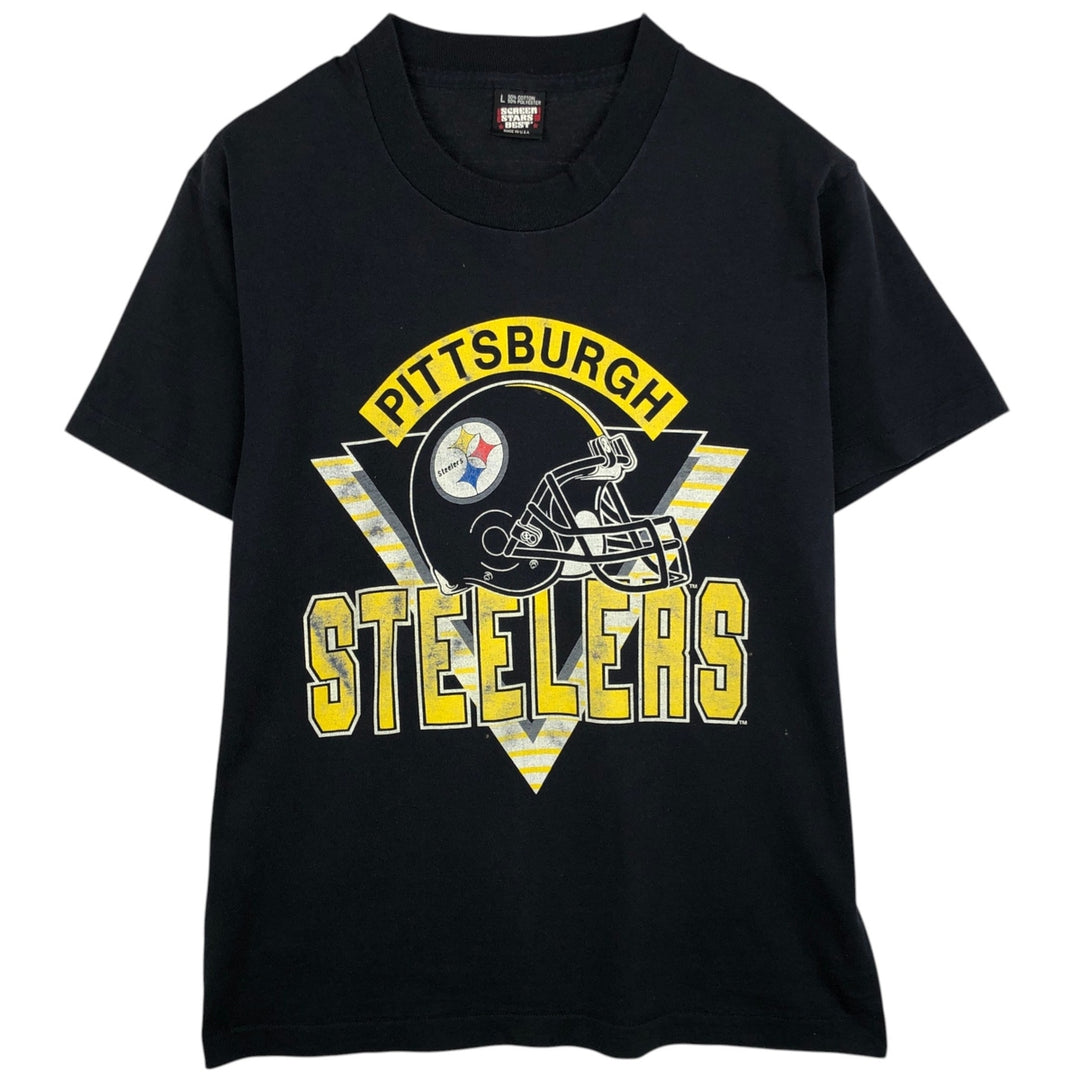 Screen Stars NFL Pittsburgh Steelers Sports Print T-Shirt, Made in USA, Men's Size L (approx.) cotton black type Vintage Second Hand