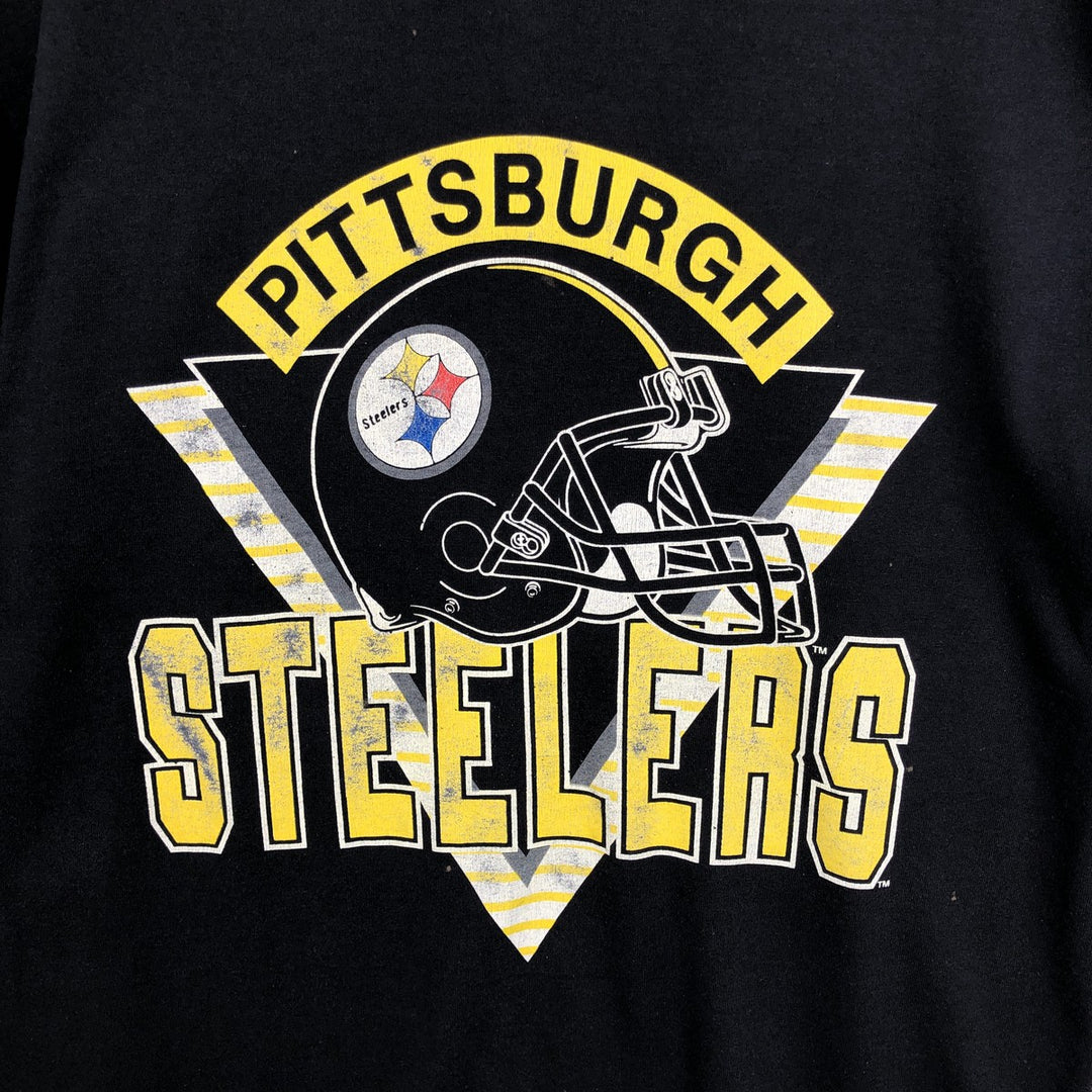 Screen Stars NFL Pittsburgh Steelers Sports Print T-Shirt, Made in USA, Men's Size L (approx.) cotton black type Vintage Second Hand