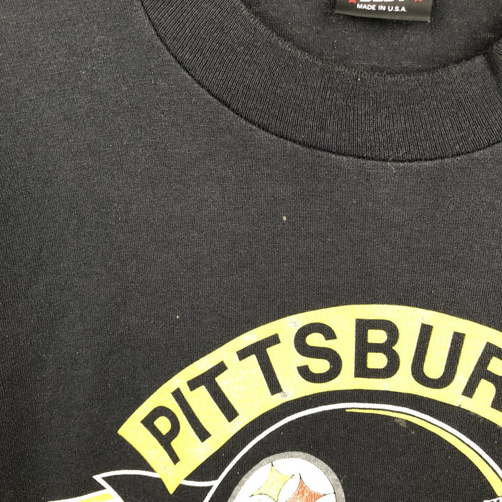Screen Stars NFL Pittsburgh Steelers Sports Print T-Shirt, Made in USA, Men's Size L (approx.) cotton black type Vintage Second Hand