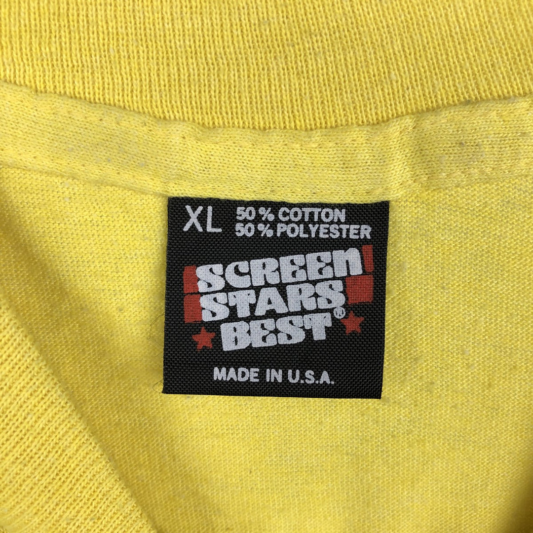 90'S Screen Stars Lee Sports Print T-Shirt, Made in USA, Men's XL equivalent, Vintage cotton yellow type Vintage Second Hand