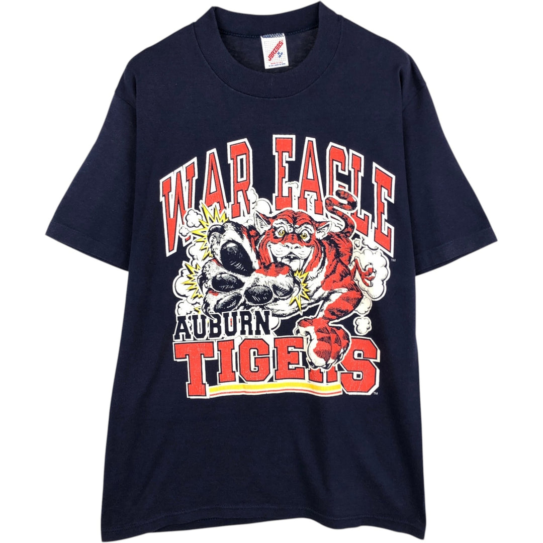 90'S Jerzees sports print t-shirt, made in USA, men's size M equivalent, vintage. cotton navy blue type Vintage Second Hand