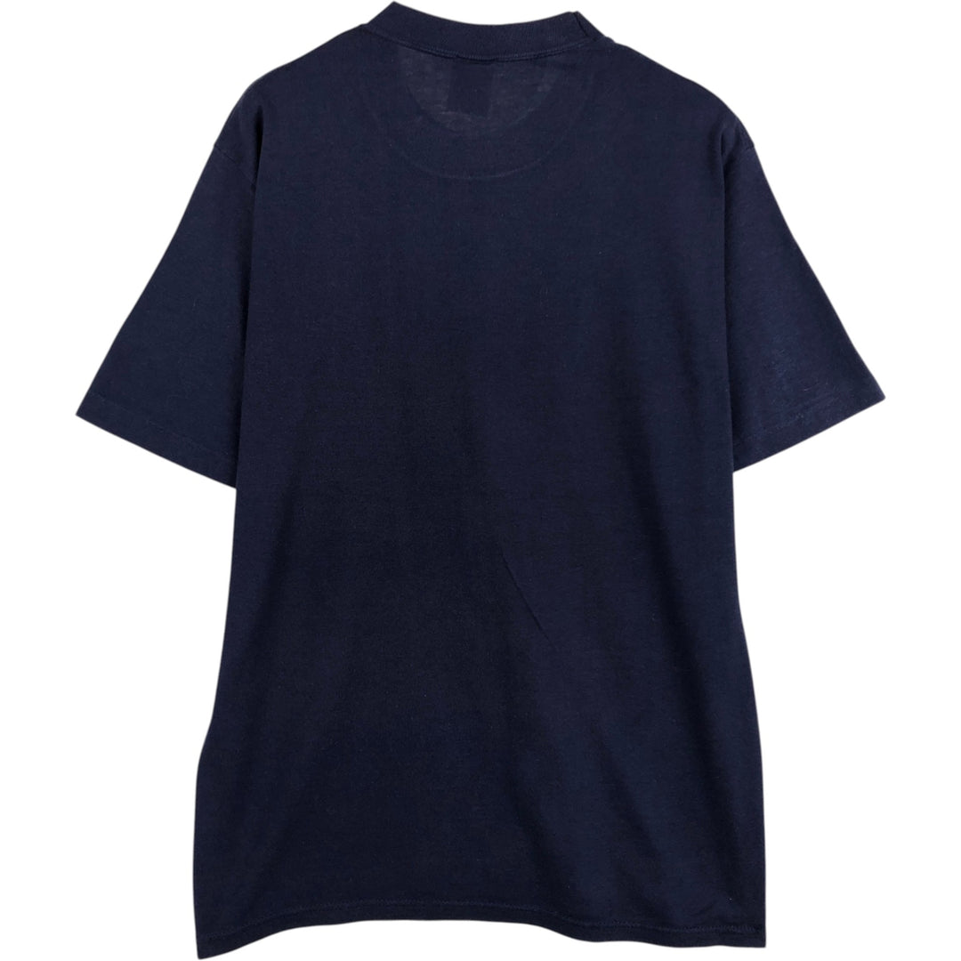 90'S Jerzees sports print t-shirt, made in USA, men's size M equivalent, vintage. cotton navy blue type Vintage Second Hand