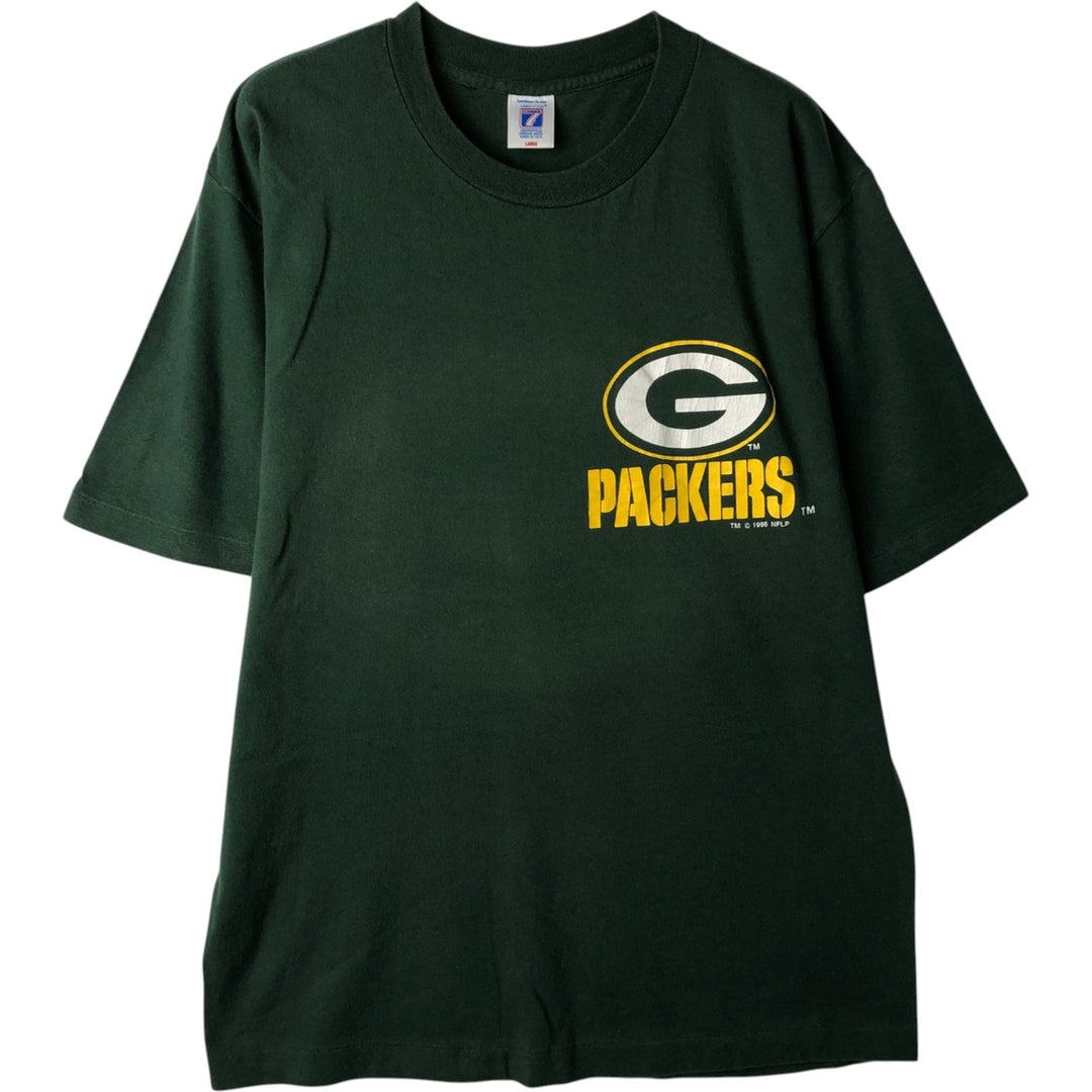 90'S Logo Seven NFL Green Bay Packers Sports Print T-Shirt, Made in USA, Men's Size L (Equivalent), Vintage cotton Green type dark green Vintage Second Hand