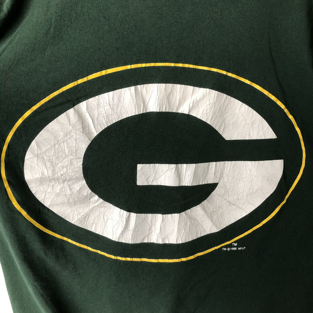 90'S Logo Seven NFL Green Bay Packers Sports Print T-Shirt, Made in USA, Men's Size L (Equivalent), Vintage cotton Green type dark green Vintage Second Hand