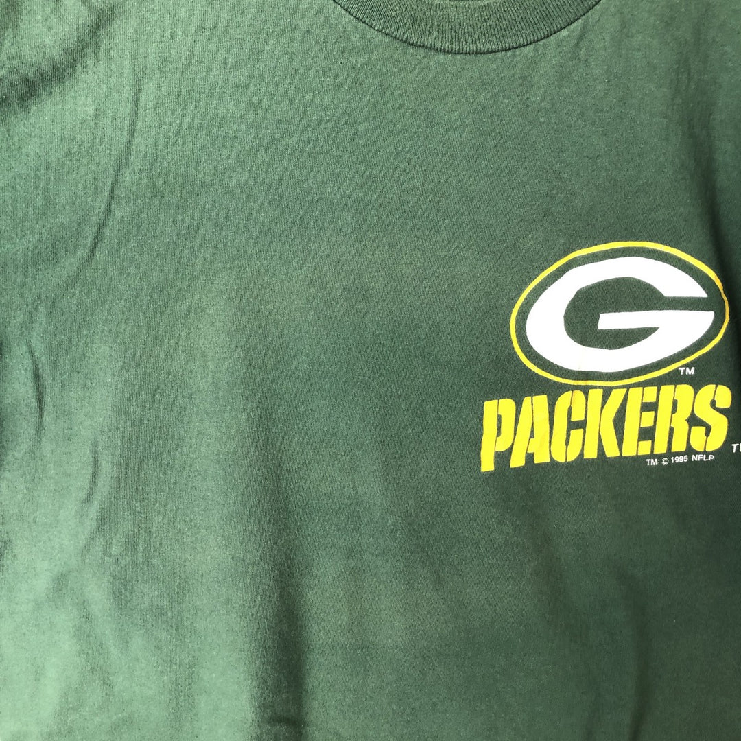 90'S Logo Seven NFL Green Bay Packers Sports Print T-Shirt, Made in USA, Men's Size L (Equivalent), Vintage cotton Green type dark green Vintage Second Hand
