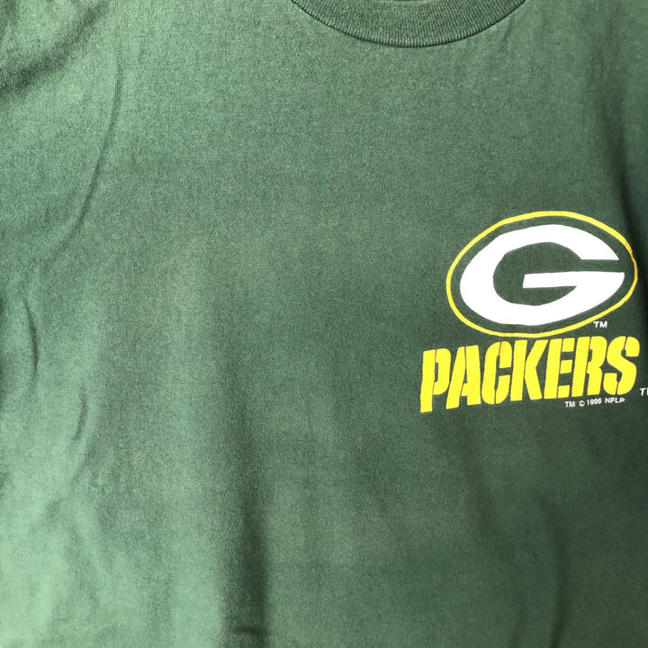 90'S Logo Seven NFL Green Bay Packers Sports Print T-Shirt, Made in USA, Men's Size L (Equivalent), Vintage cotton Green type dark green Vintage Second Hand