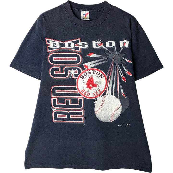 90'S ARTEX MLB BOSTON RED SOX Sports Print T-Shirt, Made in USA, Men's Size L (approx.), Vintage cotton navy blue type Vintage Second Hand