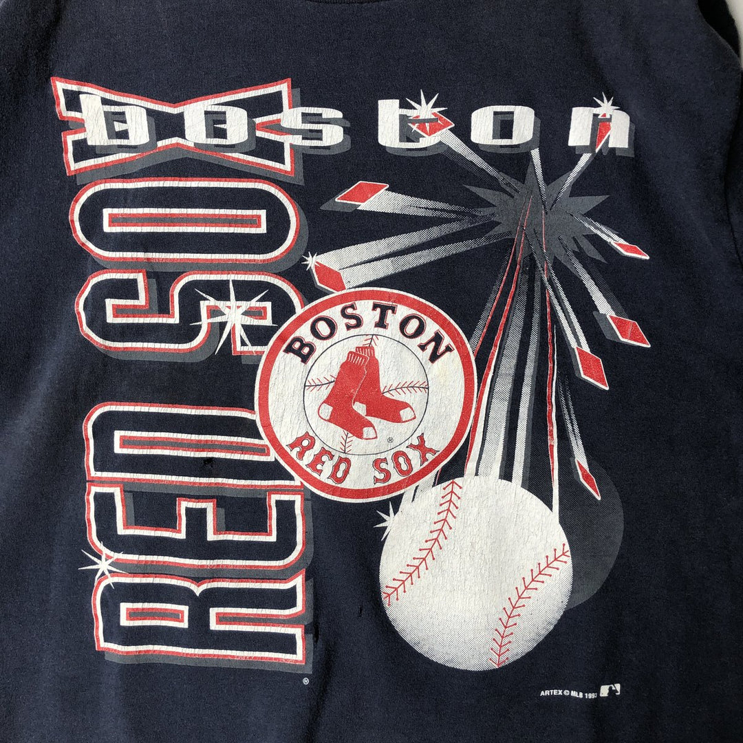 90'S ARTEX MLB BOSTON RED SOX Sports Print T-Shirt, Made in USA, Men's Size L (approx.), Vintage cotton navy blue type Vintage Second Hand