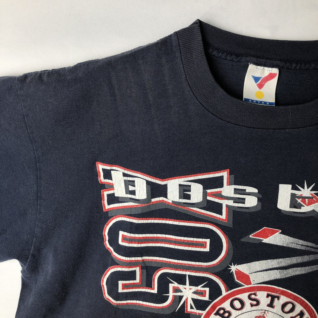 90'S ARTEX MLB BOSTON RED SOX Sports Print T-Shirt, Made in USA, Men's Size L (approx.), Vintage cotton navy blue type Vintage Second Hand