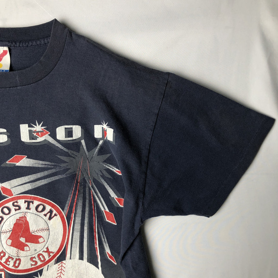 90'S ARTEX MLB BOSTON RED SOX Sports Print T-Shirt, Made in USA, Men's Size L (approx.), Vintage cotton navy blue type Vintage Second Hand
