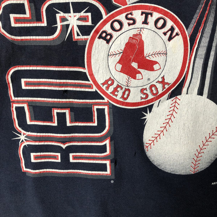 90'S ARTEX MLB BOSTON RED SOX Sports Print T-Shirt, Made in USA, Men's Size L (approx.), Vintage cotton navy blue type Vintage Second Hand