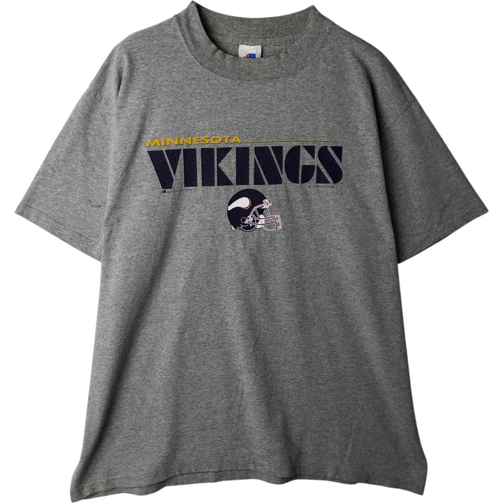 90'S Bulletin Athletic NFL Minnesota Vikings sports print T-shirt, Made in Canada, Men's size L equivalent, Vintage unclear gray type Vintage Second Hand