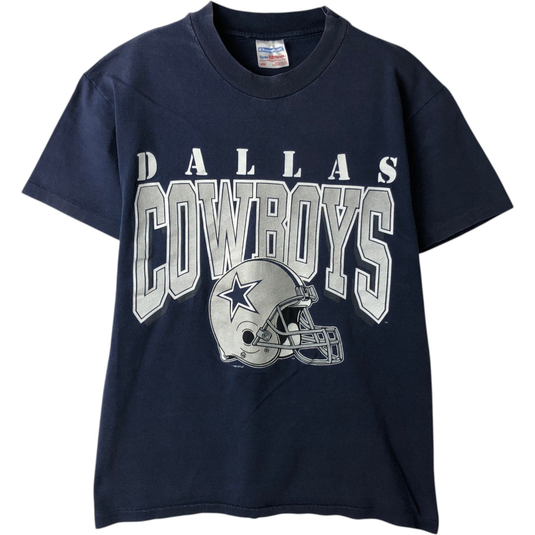 90'S ChampKnit NFL Dallas Cowboys Sports Print T-Shirt, Made in USA, Men's Size M (Equivalent), Vintage cotton navy blue type Vintage Second Hand