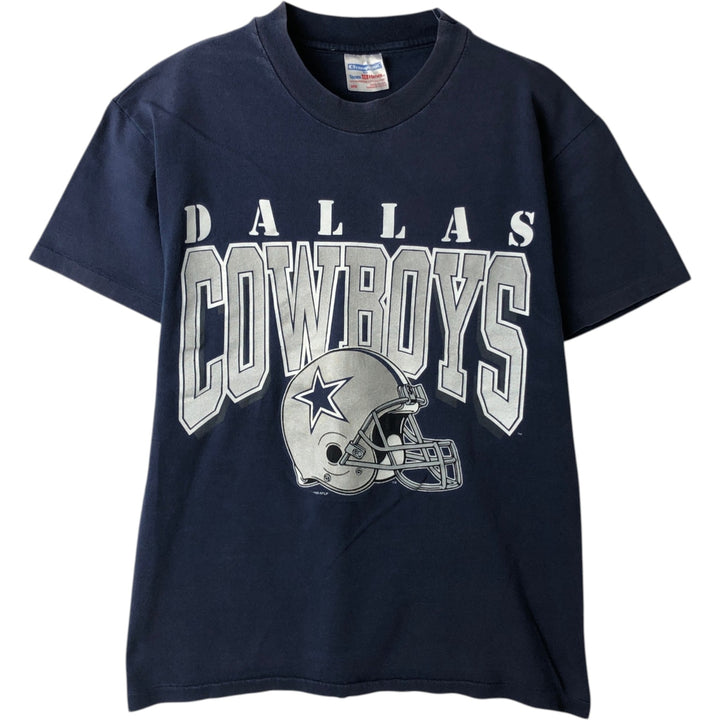 90'S ChampKnit NFL Dallas Cowboys Sports Print T-Shirt, Made in USA, Men's Size M (Equivalent), Vintage cotton navy blue type Vintage Second Hand
