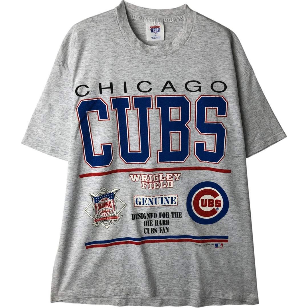 90'S Saturday's Hero MLB Chicago Cubs Sports Print T-Shirt, Made in USA, Men's XL equivalent, Vintage cotton gray type Vintage Second Hand