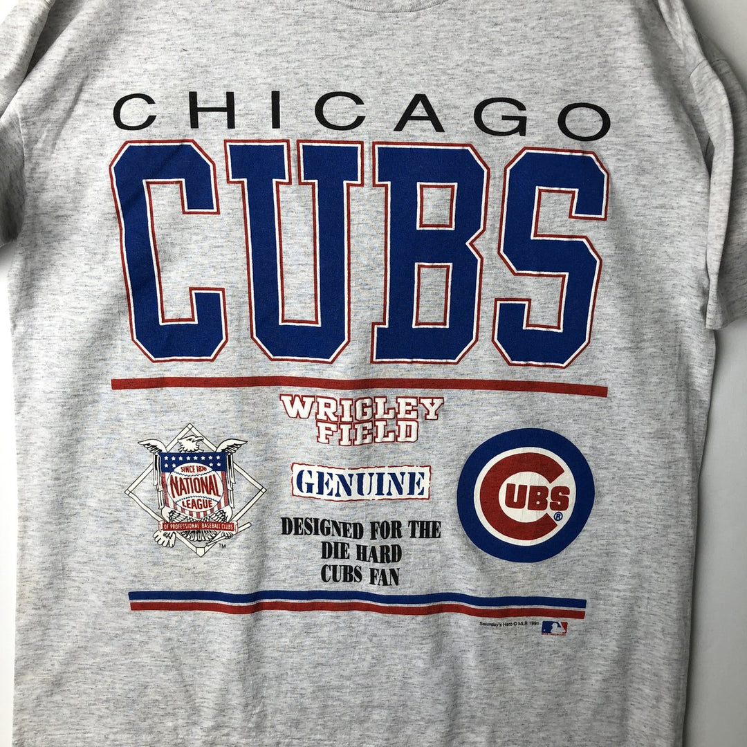 90'S Saturday's Hero MLB Chicago Cubs Sports Print T-Shirt, Made in USA, Men's XL equivalent, Vintage cotton gray type Vintage Second Hand