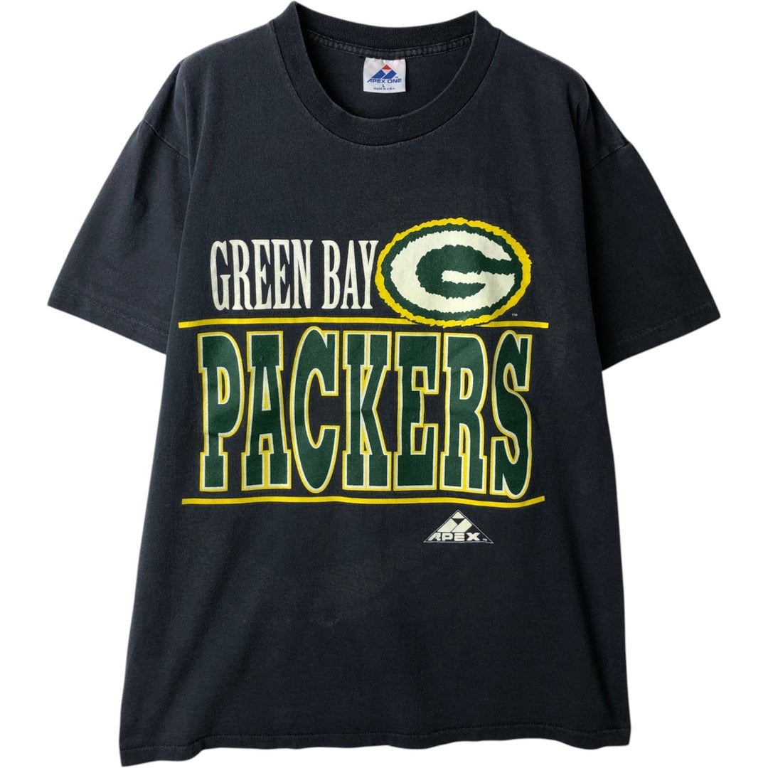 90'S APEX ONE NFL Green Bay Packers sports print T-shirt, Made in USA, Men's size L equivalent, Vintage cotton Charcoal Vintage Second Hand