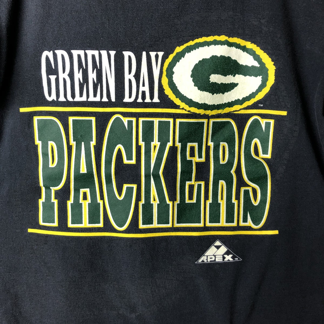90'S APEX ONE NFL Green Bay Packers sports print T-shirt, Made in USA, Men's size L equivalent, Vintage cotton Charcoal Vintage Second Hand