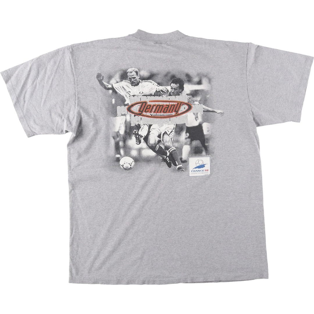 90'S Bulletin Athletic FIFA World Cup France 1998 Germany National Team Sports Print T-Shirt, Made in Canada, Men's Size L (approx.) cotton gray type Vintage Second Hand