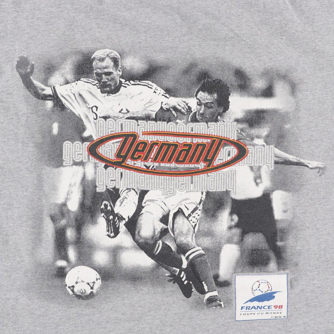 90'S Bulletin Athletic FIFA World Cup France 1998 Germany National Team Sports Print T-Shirt, Made in Canada, Men's Size L (approx.) cotton gray type Vintage Second Hand