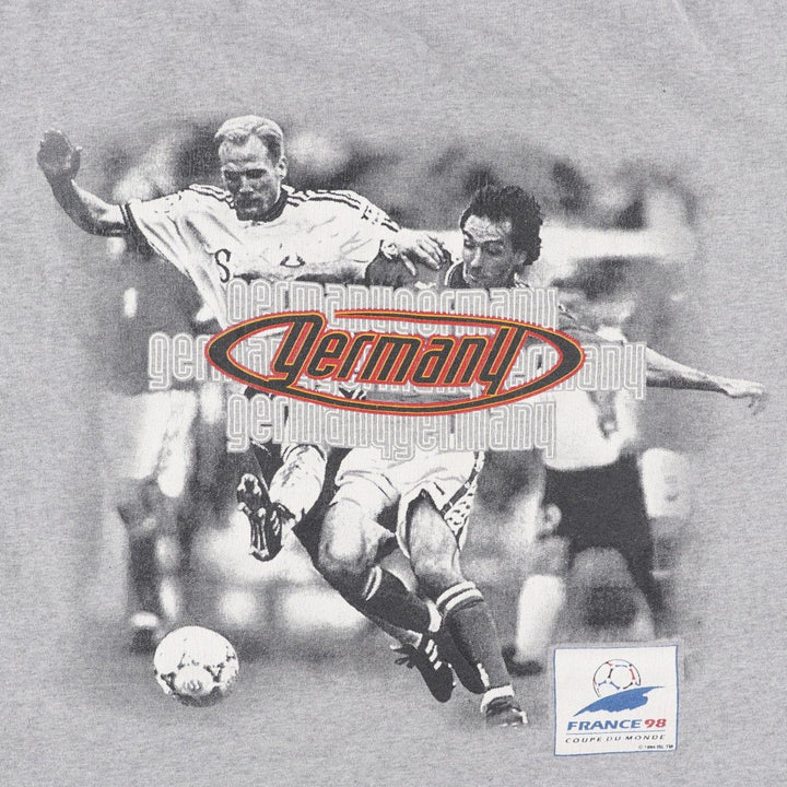 90'S Bulletin Athletic FIFA World Cup France 1998 Germany National Team Sports Print T-Shirt, Made in Canada, Men's Size L (approx.) cotton gray type Vintage Second Hand