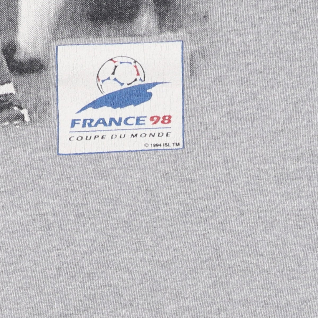 90'S Bulletin Athletic FIFA World Cup France 1998 Germany National Team Sports Print T-Shirt, Made in Canada, Men's Size L (approx.) cotton gray type Vintage Second Hand