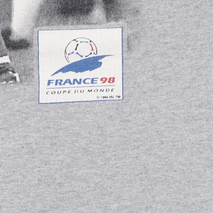 90'S Bulletin Athletic FIFA World Cup France 1998 Germany National Team Sports Print T-Shirt, Made in Canada, Men's Size L (approx.) cotton gray type Vintage Second Hand