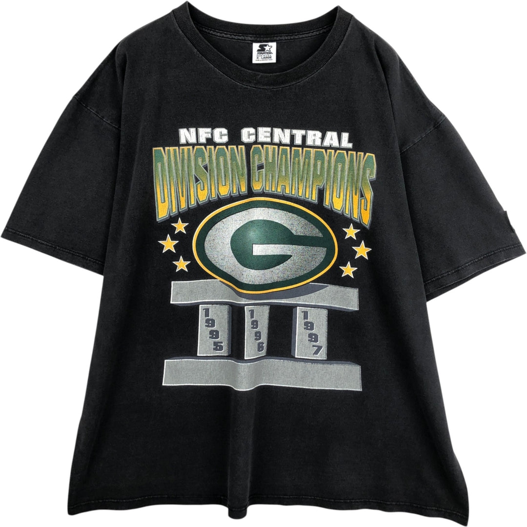 90'S Starter NFL Green Bay Packers Sports Print T-Shirt, Made in USA, Men's XL equivalent, Vintage cotton black type Vintage Second Hand