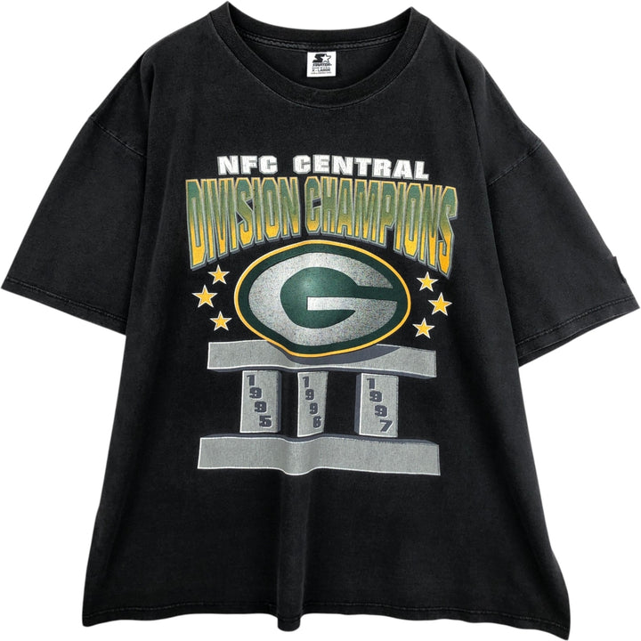 90'S Starter NFL Green Bay Packers Sports Print T-Shirt, Made in USA, Men's XL equivalent, Vintage cotton black type Vintage Second Hand
