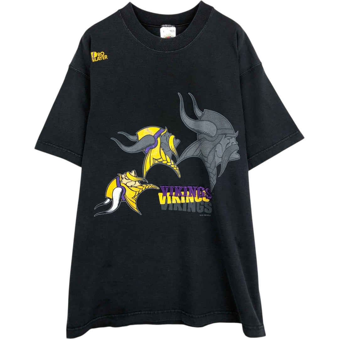 90'S Fruit of the Loom NFL Minnesota Vikings Sports Print T-Shirt, Made in USA, Men's Size L (approx.), Vintage cotton black type Vintage Second Hand