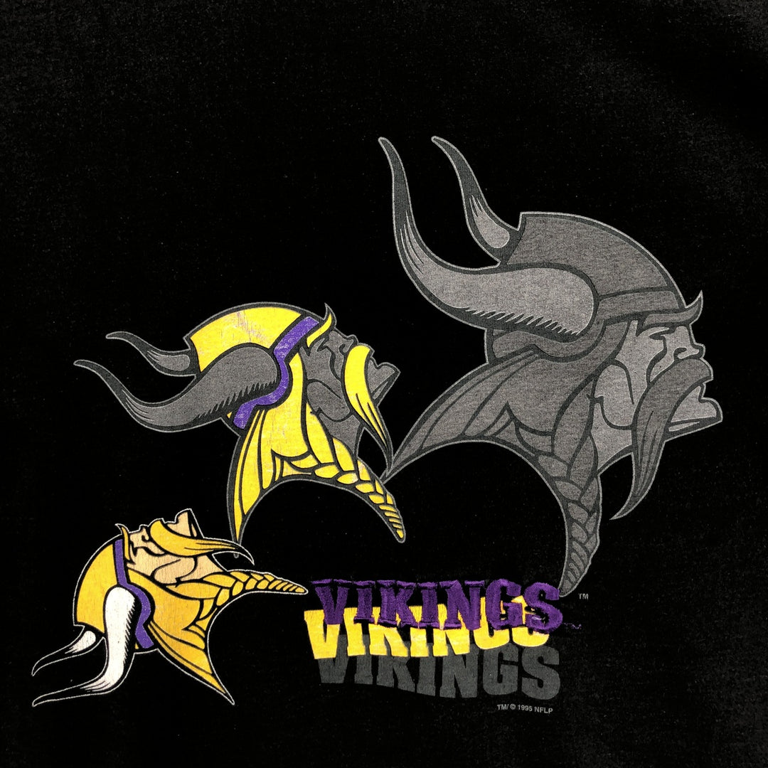 90'S Fruit of the Loom NFL Minnesota Vikings Sports Print T-Shirt, Made in USA, Men's Size L (approx.), Vintage cotton black type Vintage Second Hand