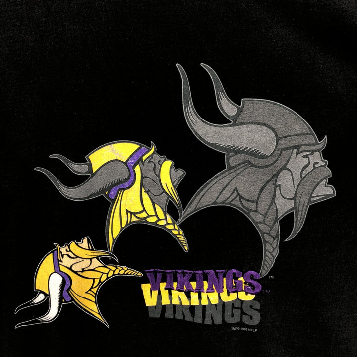90'S Fruit of the Loom NFL Minnesota Vikings Sports Print T-Shirt, Made in USA, Men's Size L (approx.), Vintage cotton black type Vintage Second Hand