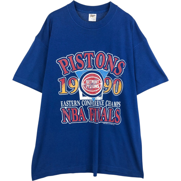 90'S Trench NBA Detroit Pistons Sports Print T-Shirt, Made in USA, Men's XL equivalent, Vintage polyester blue type Vintage Second Hand