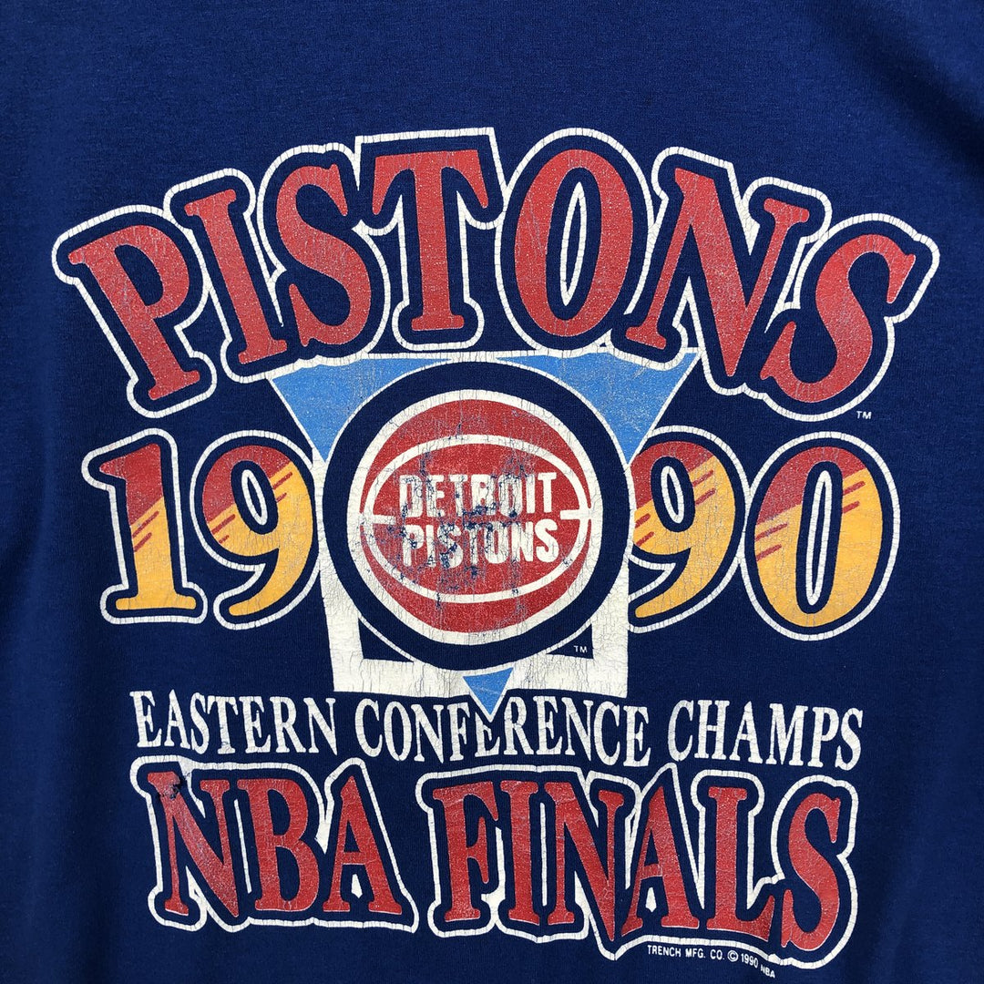 90'S Trench NBA Detroit Pistons Sports Print T-Shirt, Made in USA, Men's XL equivalent, Vintage polyester blue type Vintage Second Hand