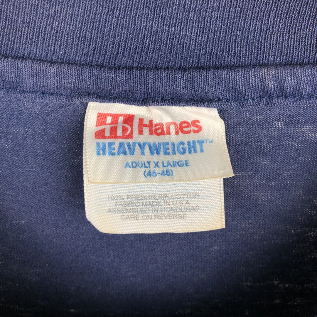 90'S Hanes Heavyweight Logo Print T-Shirt, Made in USA, Men's XL equivalent, Vintage cotton navy blue type Vintage Second Hand